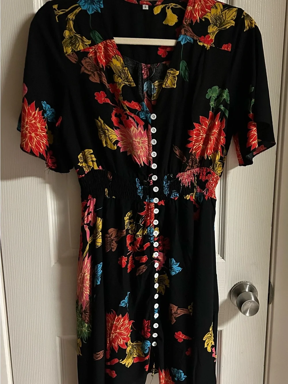 Black Floral Button-Front Women's Dress